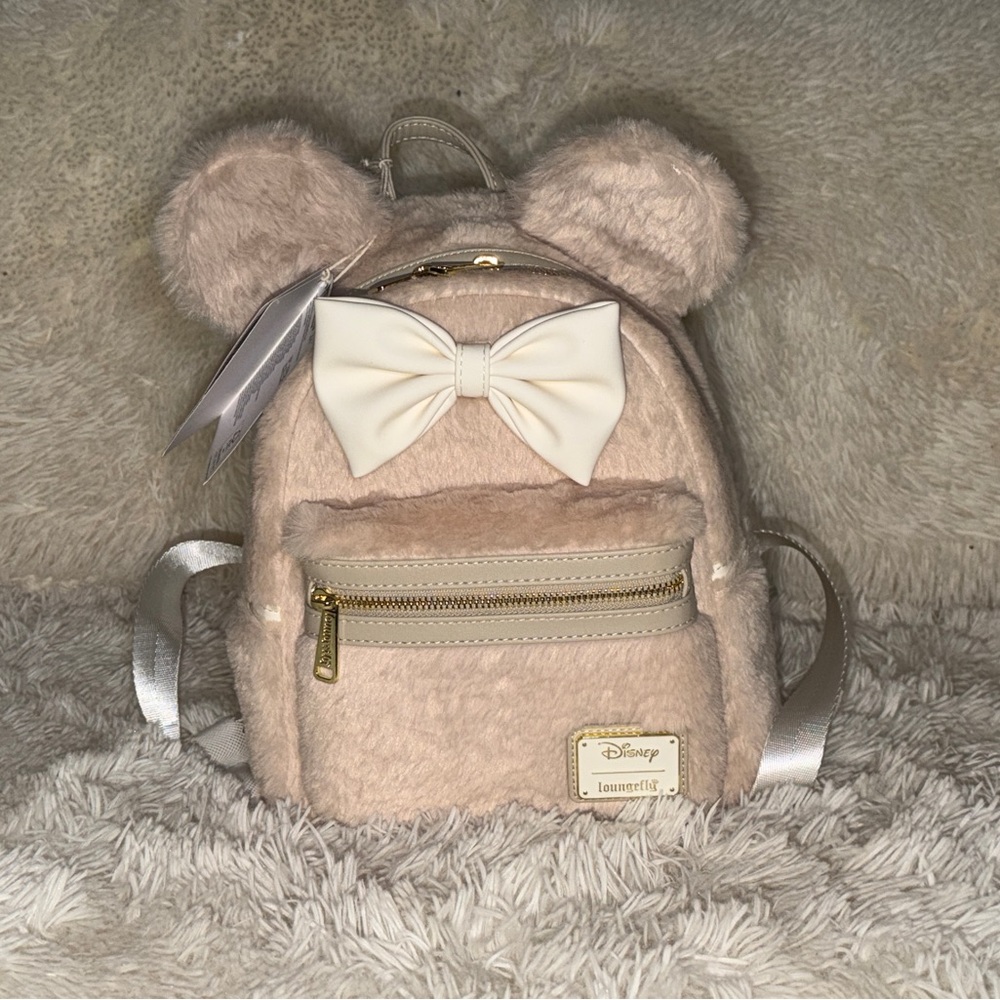 Disney x Loungefly Cream Faux Fur Minnie Ear Mini Backpack